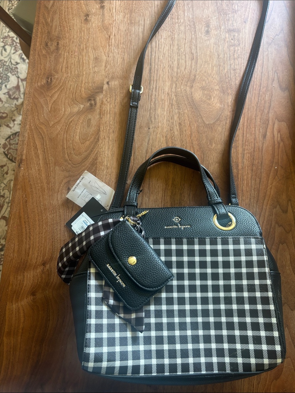Nanette Lepore Black Gingham Crossbody Tote